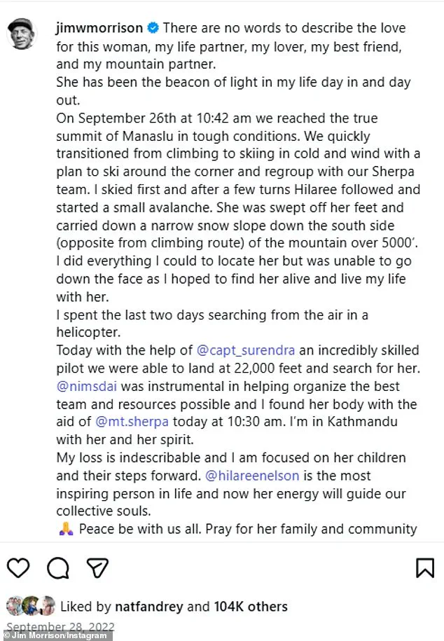 Jim Morrison Completes Historic Descent of Mount Everest's North Face in Tribute to Late Partner