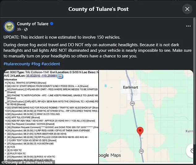 Dense Fog Triggers Chain-Reaction Pileup, Stranding Hundreds on Highway 99 Near Earlimart
