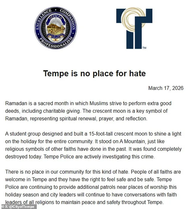 Mystery Surrounds Destruction of Islamic Crescent Moon in Arizona: Community Outrage and Intolerance Concerns