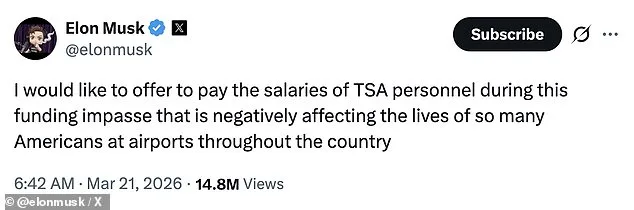 Elon Musk Steps In as TSA Crisis Deepens Amid Unpaid Workers and Gridlocked Airports