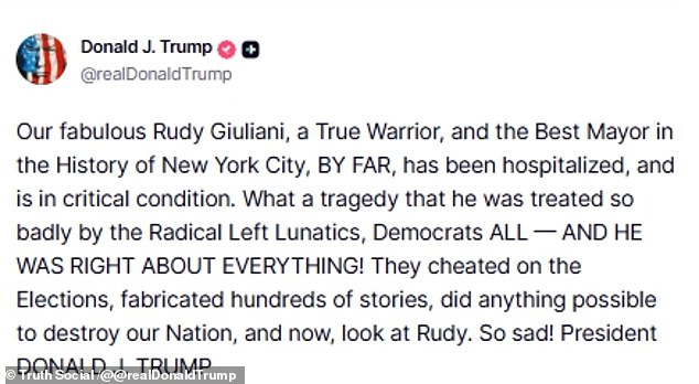 Former NYC Mayor Rudy Giuliani in Critical Condition After Undisclosed Illness