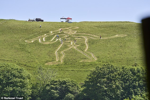 National Trust volunteers restore Cerne Abbas Giant with 17 tonnes of chalk.