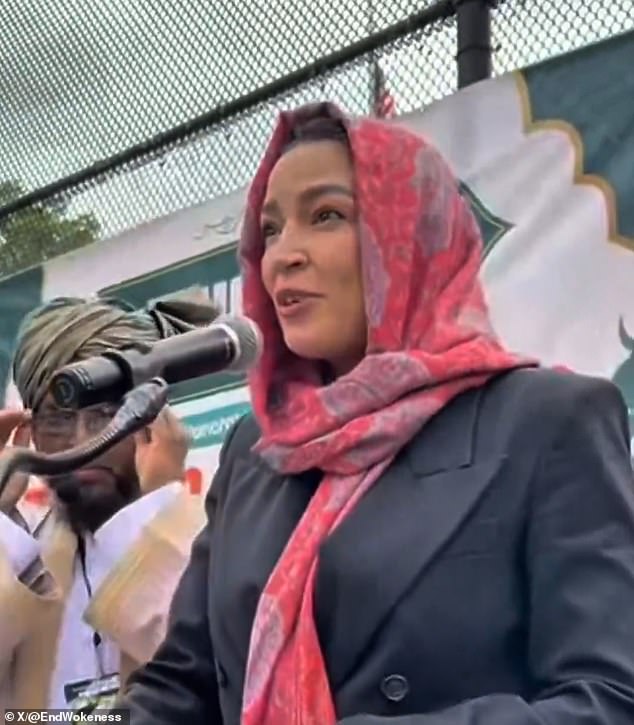 Viral clip shows AOC's Eid speech drowned out by loud crowd noise.