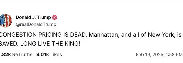 Trump Celebrates Defeating congestion pricing in NYC