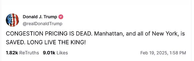 Trump Celebrates Defeating congestion pricing in NYC