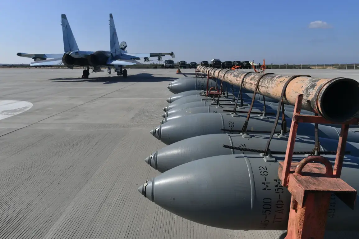 Russian Airbase Reveals Bomb Logistics with Tractor Hauling Eight Bombs