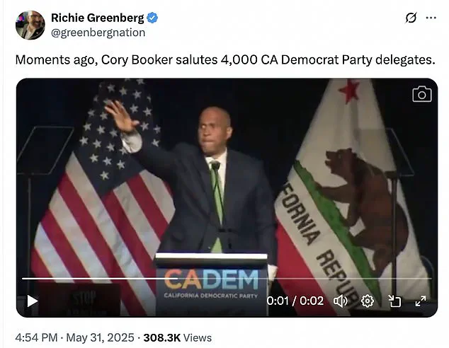 Democratic Senator Cory Booker's Hand Gesture Sparks Controversy at California Convention